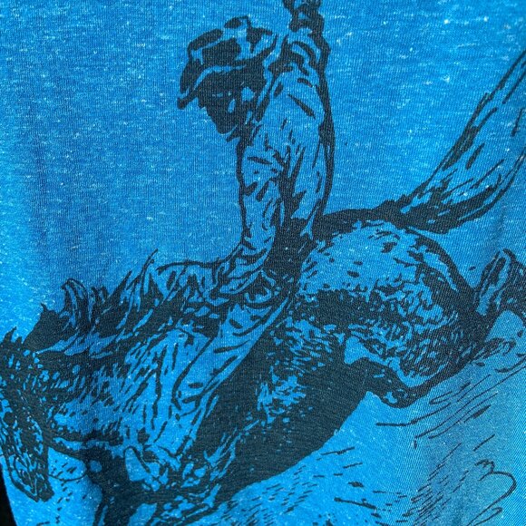 'Ride 'Em Cowboy' Blue Linen-Blend Racerback Tank Top, Junior M, New With Tags! - Picture 2 of 6